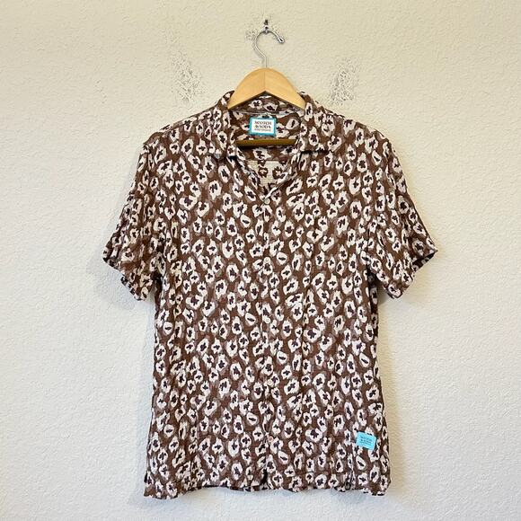 SCOTCH & SODA Jacquard Camp Shirt Brown Animal Print Button Up Retro Y2K
